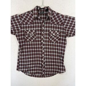 Vintage 90s La Marque Mens Western Pearl Snap Plaid Shirt Short Sleeve Large